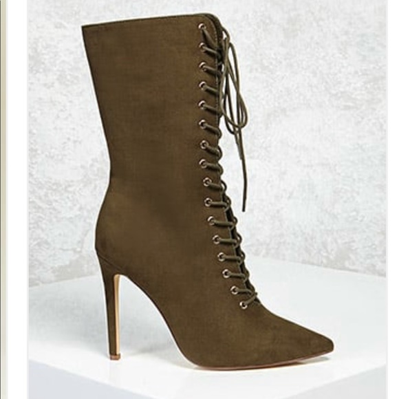 green lace up booties